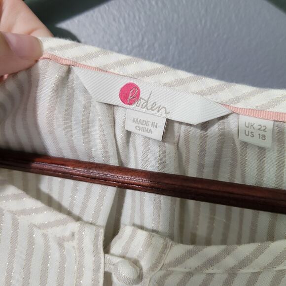 Boden Tunic Top Size 18 Linen Blend Gold Metallic Long Sleeve Womens Preppy - Picture 4 of 10